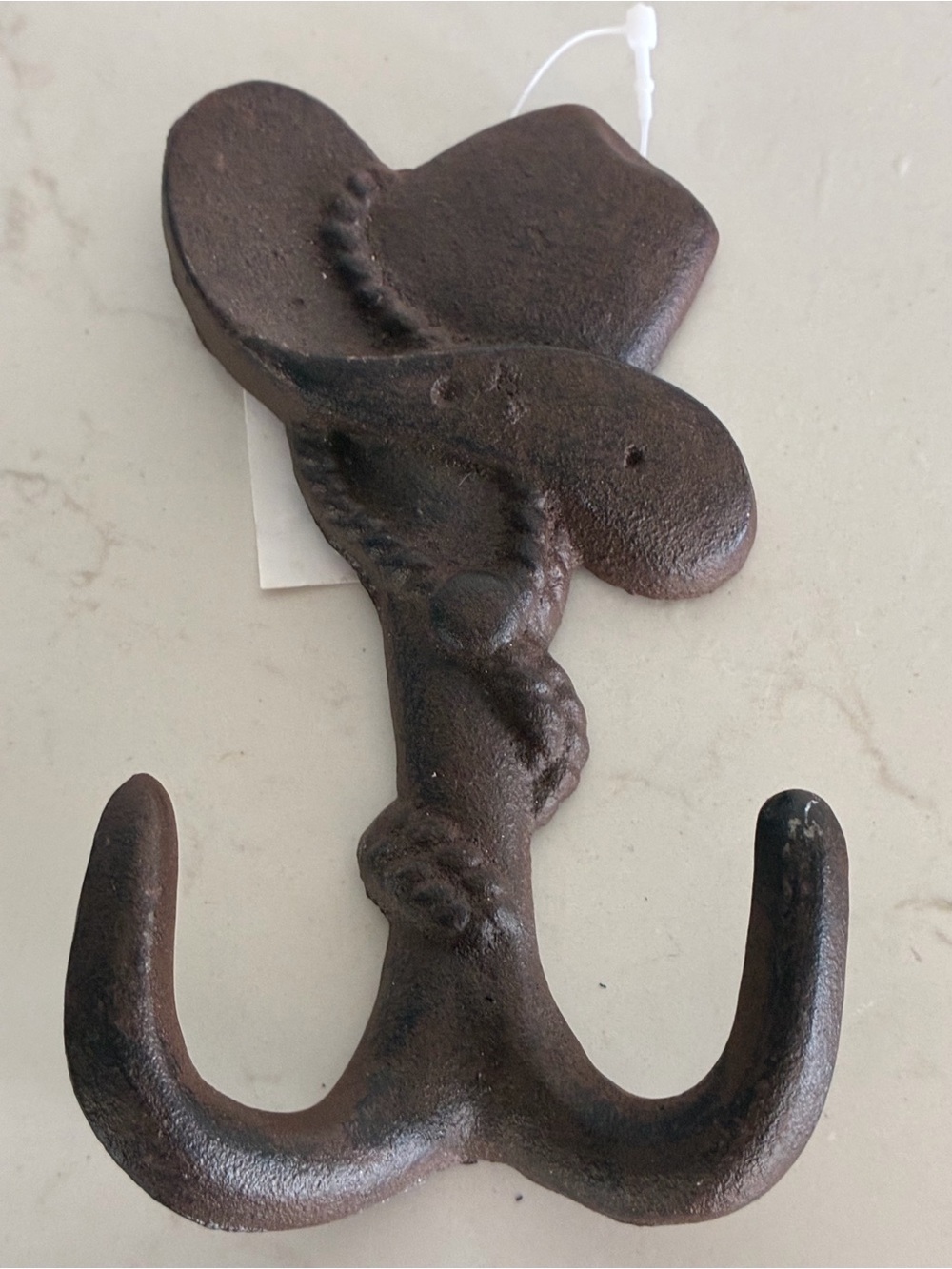 Rustic Brown Cast Iron Cowboy Hat Western Themed Double Hook Wall Decor